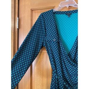 Talbots Dress Womens Large Green Faux Wrap Draped Tie Retro Timeless Office